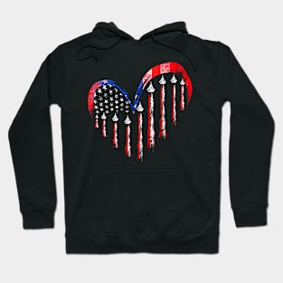 Retro Fighter Jet Airplane American Flag Heart 4th Of July Men Women Hoodie